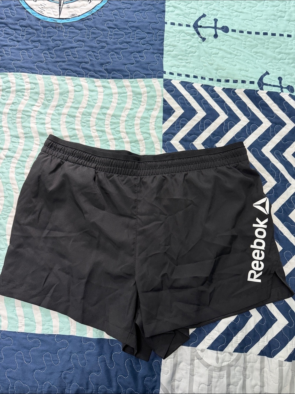 Reebok Black Running Shorts with White Logo Size Large